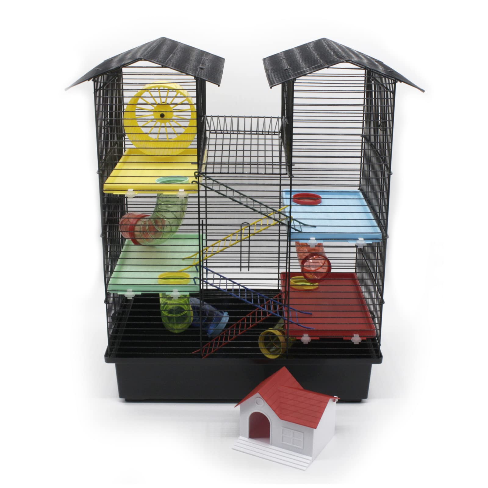 ZooPaul Nagerkäfig Hamsterkäfig XXL mit Zubehör Maus Hamster Käfig Tunnel Haus (Schwarz Bunt)