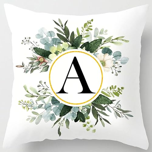 Miniatura 4 de TUNKENCE Fundas de almohada con monograma de letra A, diseño floral con inicial, fundas de almohada decorativas del alfabeto, fundas de almohada con
