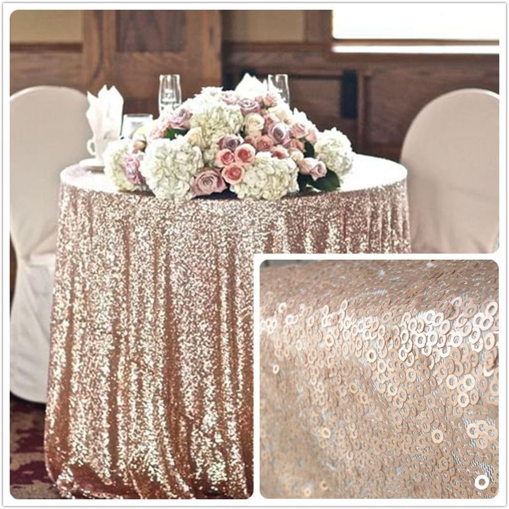 Best Cyber Monday 🔥 TRLYC 120" Round Shiny Champagne Sequin Tablecloth for Wedding and Party