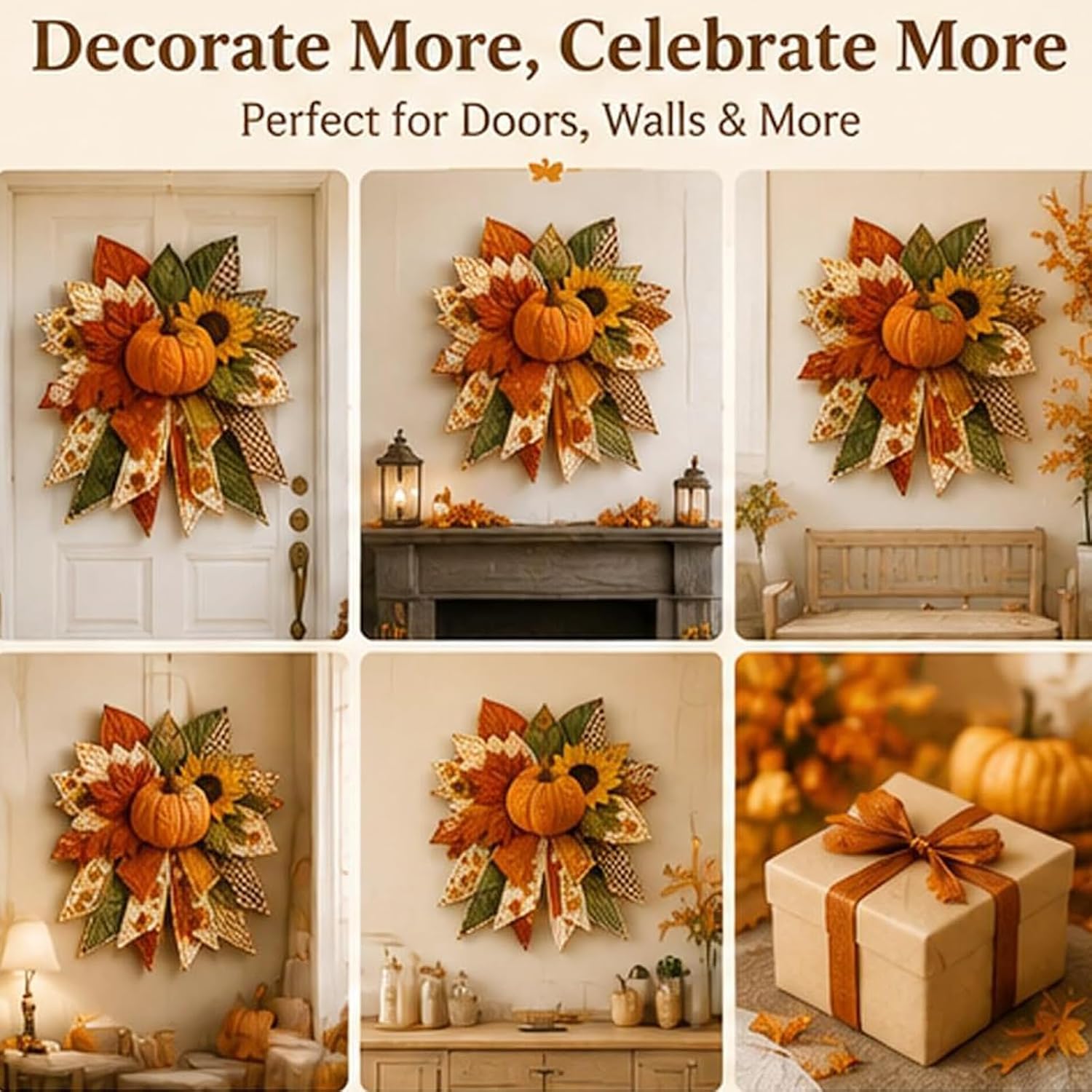 Oversized Seasonal Quilted Door Bow DIY Sewing Kit Fall Patchwork，Pumpkin