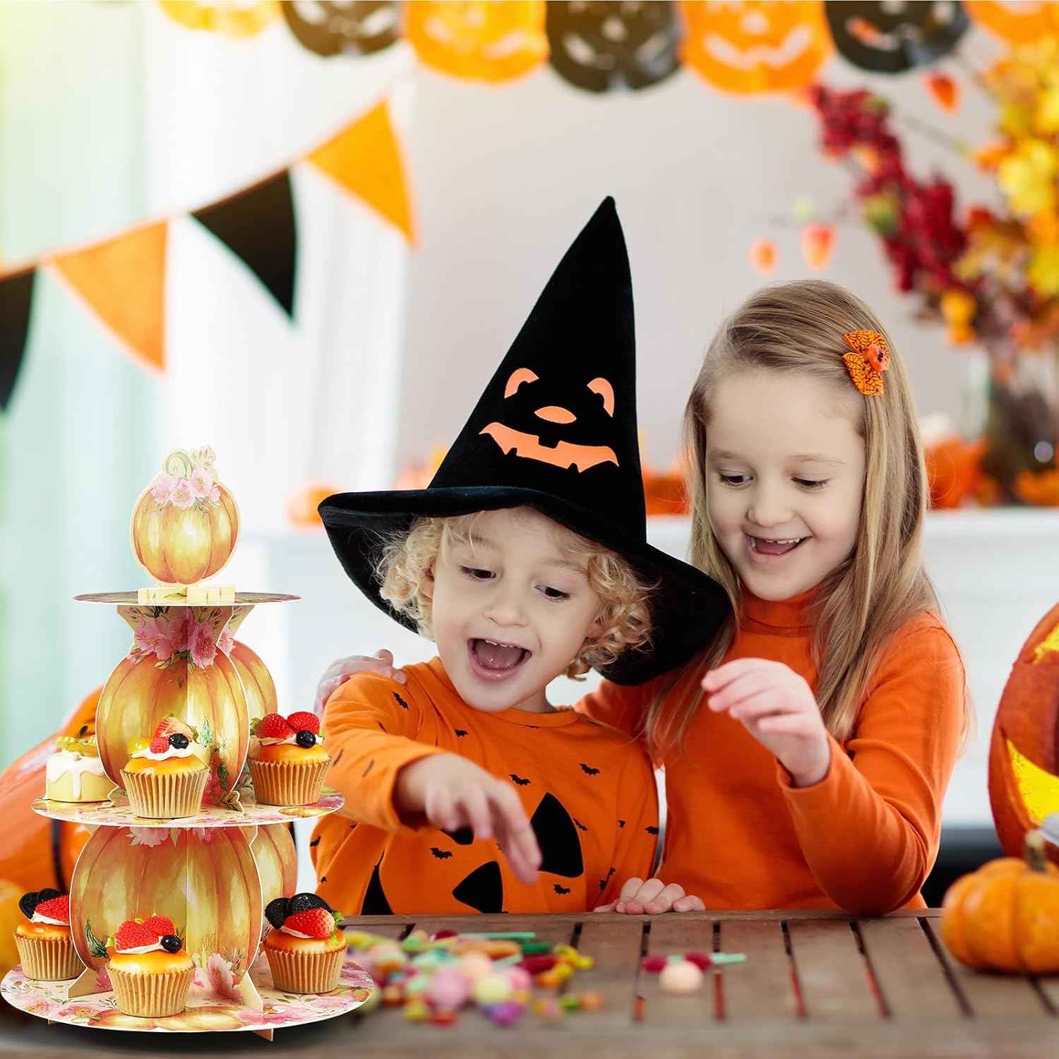 Zopeal Little Pumpkin Baby Shower Decorations 3 Tier Fall Cupcake Stand Fall Pumpkin Cake Holder Autumn Harvest Cake Dessert Tower for Thanksgiving Theme Birthday Party Favors Supplies