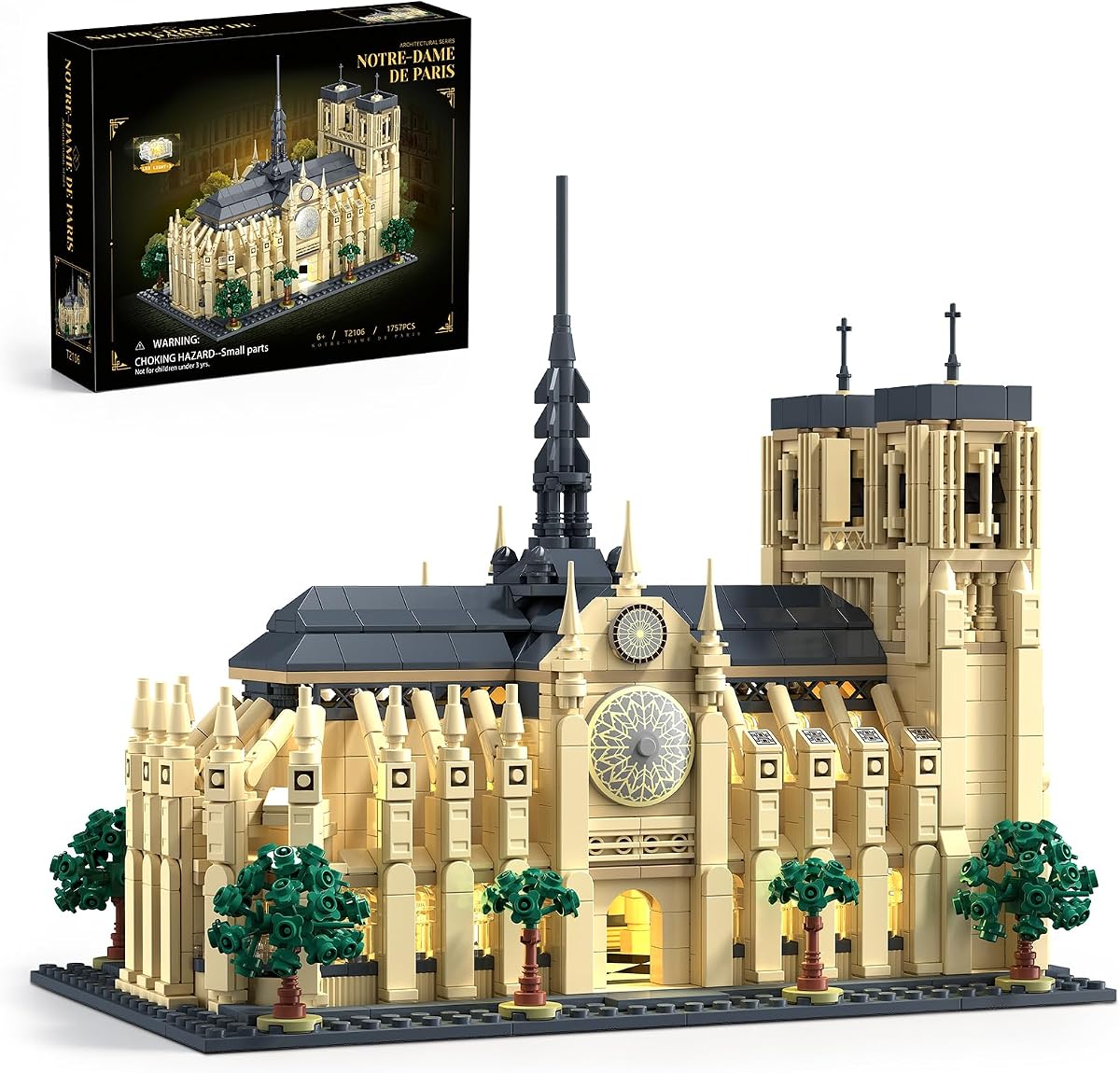 Notre Dame de Paris Architecture Building Set with LED Light, 1757 Pcs Collectible Model of Paris Landmark Building Blocks for Adults, Birthday Gift for Boys Girls 14+