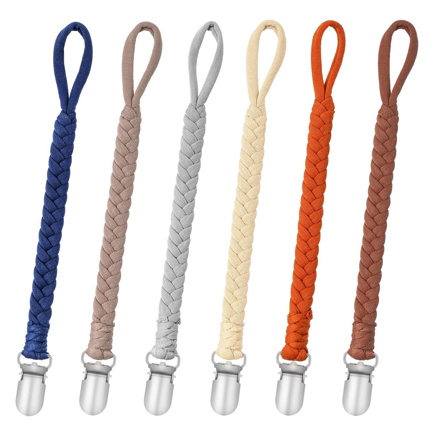 CLDY Schnullerkette Baby for Junge, 6 Stücke Schnuller Halter Leinen Set, Baumwolle Schnullerband Mädchen und Jungs Schnullerketten Clips, nuggikette, Passt Alle Baby Zahnen Spielzeug/Baby Dusche