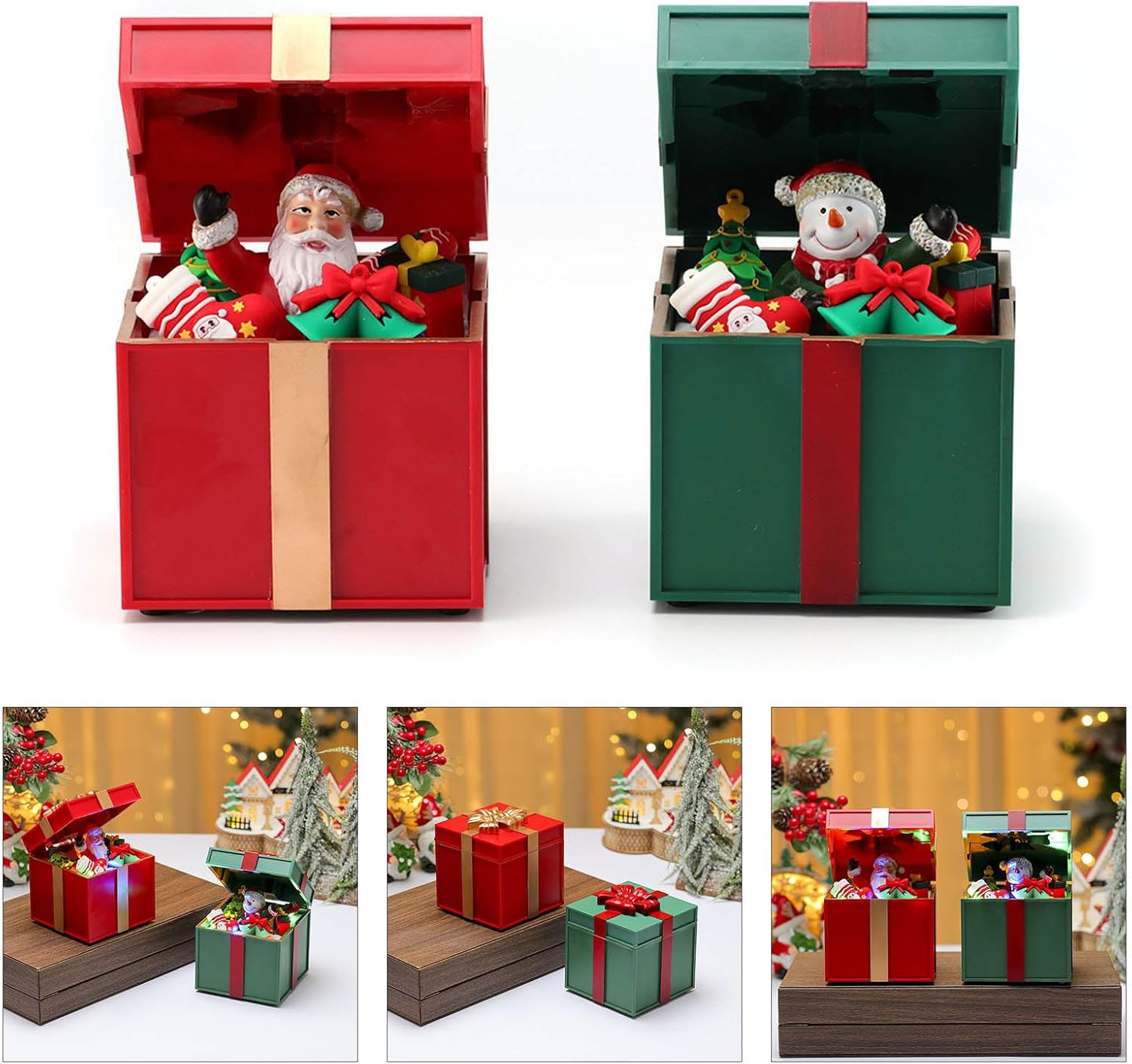 Festives Melodys Music Boxes with Glowing LED Light Safe PC USB Battery Operated Home Decoration Musical Christmas Light Boxes