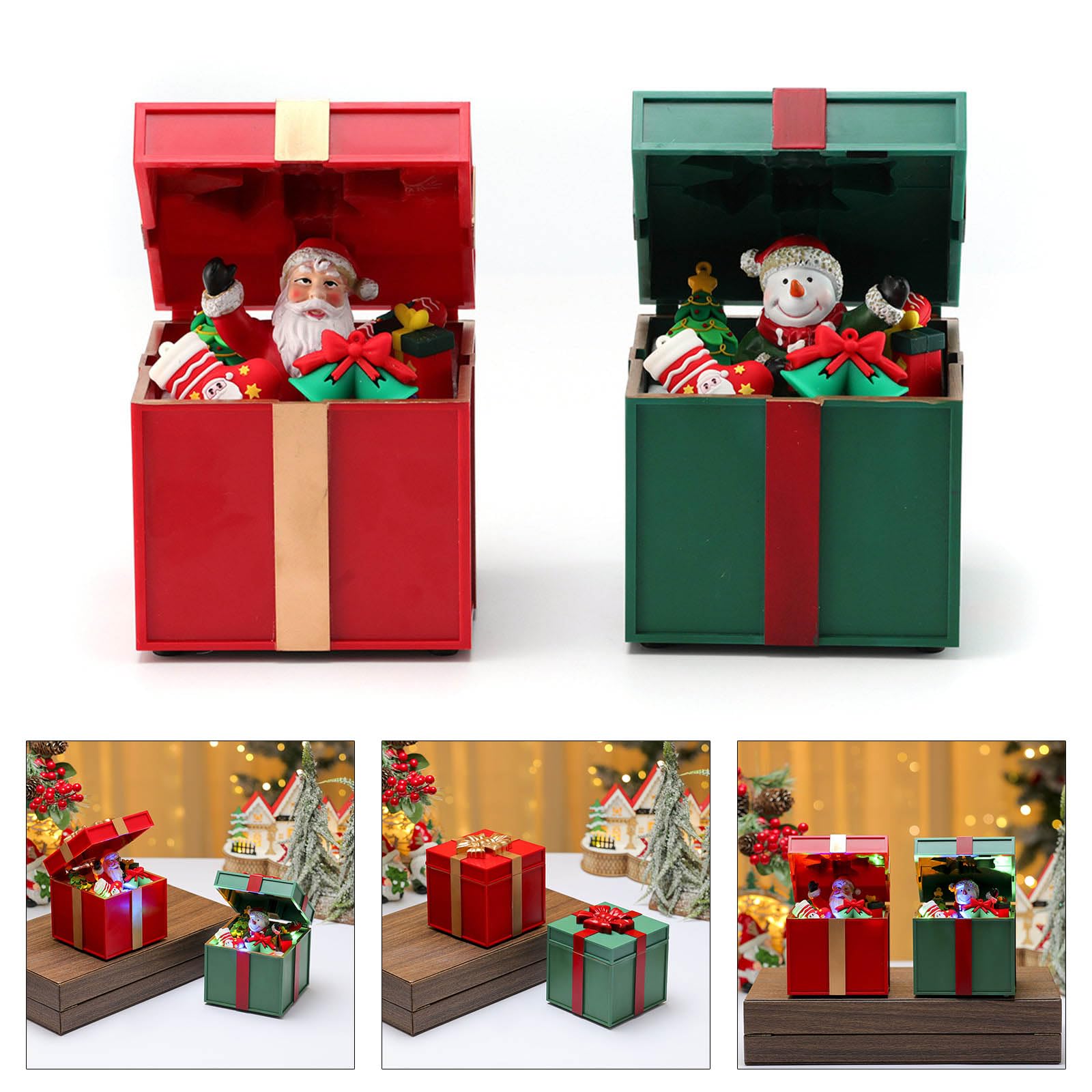 Cajas de regalo musicales LED para reproducción de canciones de Navidad, irrompibles, materiales de policarbonato, dos opciones de potencia, decoración del hogar, fiestas, decoración de