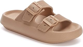 WHITIN Slippers for Women Men Double Buckle Pillow House Shower Bath Bathroom Home Platform Sandals Shower Adjustable Cush...