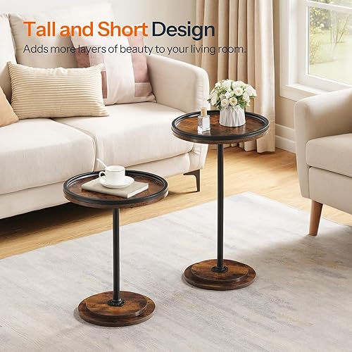 Miniatura 9 de HOOBRO Juego de 2 mesas auxiliares anidables, pequeñas mesas de centro redondas con pedestal de madera, mesas auxiliares circulares modernas para