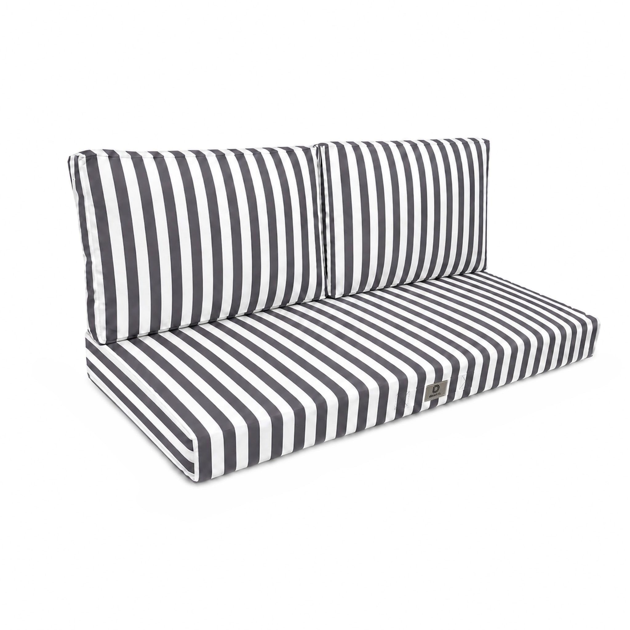 Déco Arts — Set de 3 Cojines Desenfundables Sofá Jardín 100x50 — Asiento 100x50 + 2 Respaldos 50x35 cm — Impermeable Anti-UV — Repuesto Muebles Jardín Terraza Balcón Porche — A Rayas Gris Oscuro