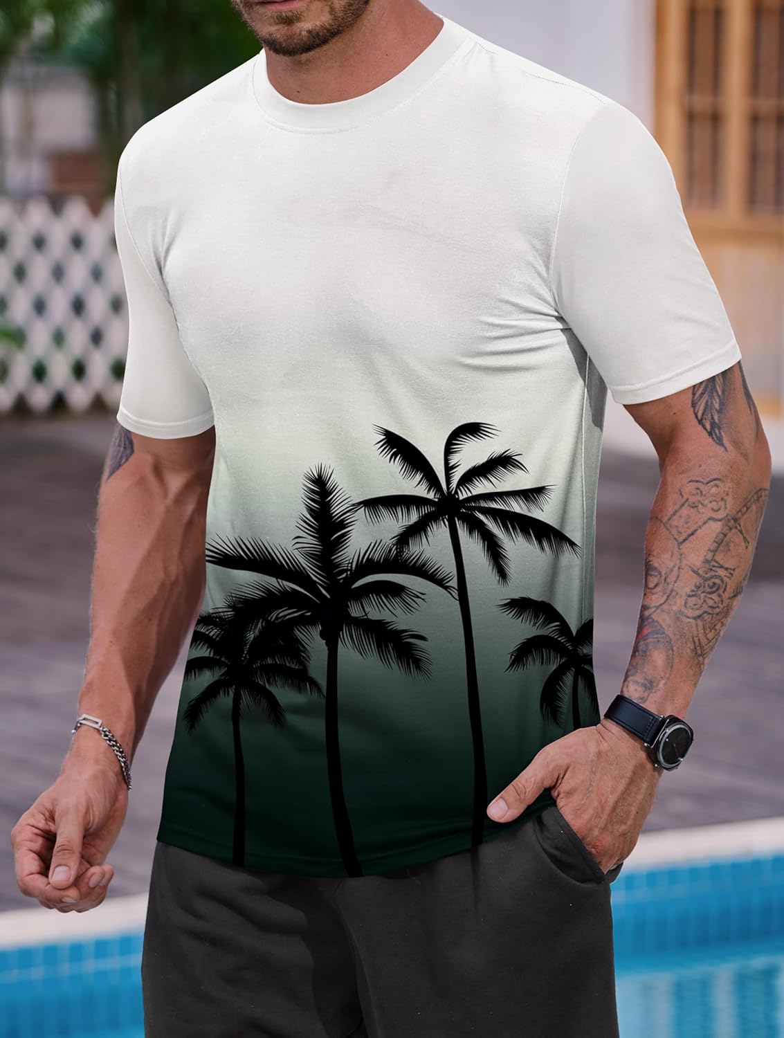 Men's Summer Graphic Shirts Crew Neck Short Sleeve Tropical Ombre Tee Shirt (S-2XL) - Image 7