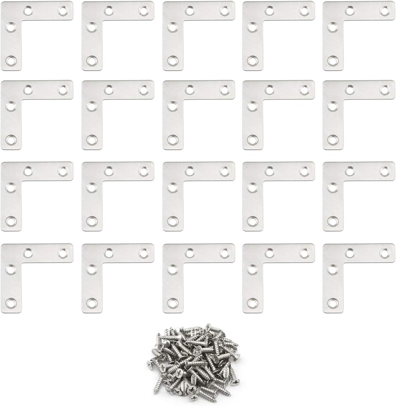 4 Holes Angle Plate Corner Brace Flat L Shape Repair Bracket Connector Fixing Repair Plated Joint Bracket Wooden Furniture Fixture Protector 50mm x 50mm / 2 x 2 inch, Pack of 20