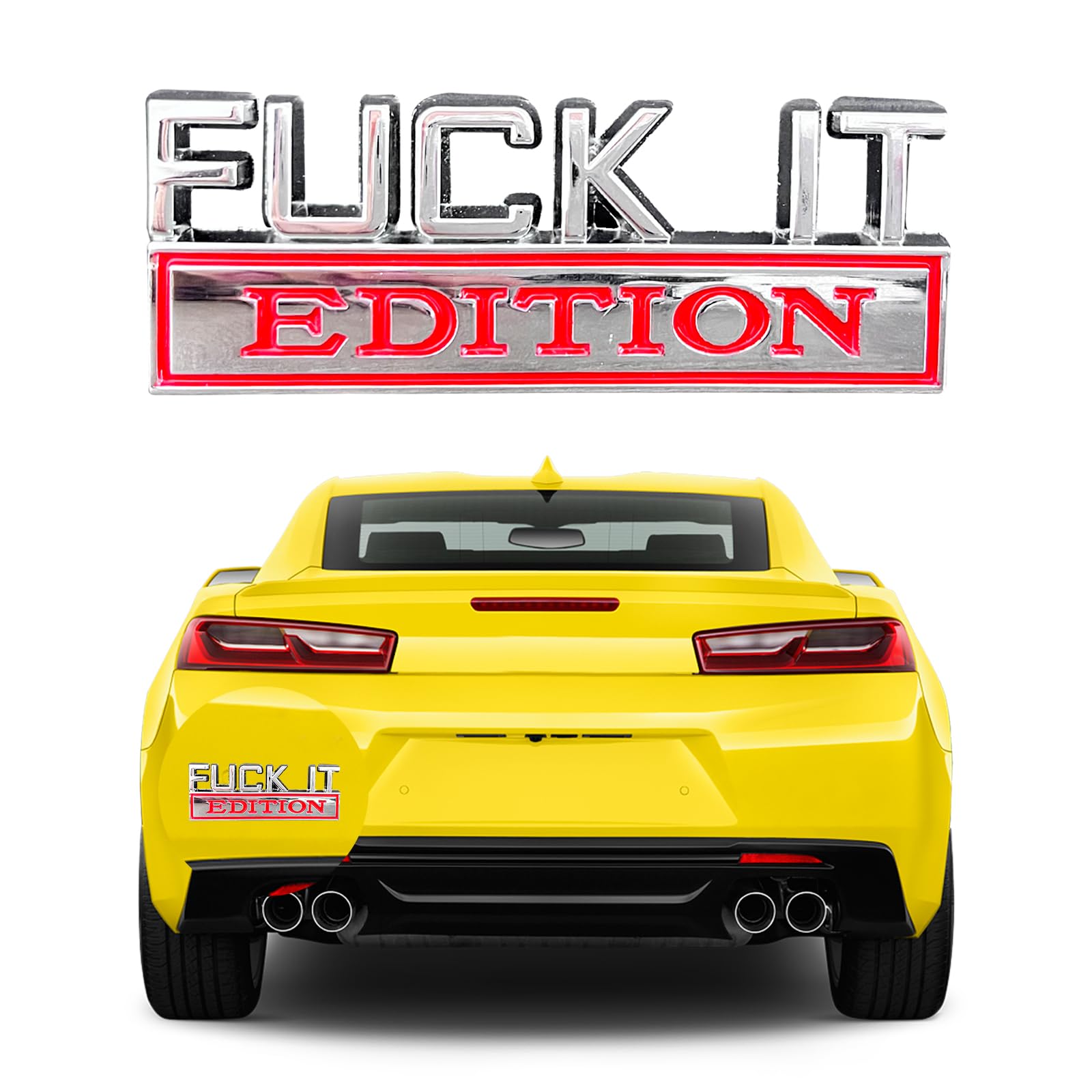 Ziciner Car Fuck IT Edition Emblem, 3D Cool Badge Auto Fender Bumper Stickers, 3D Zinc Alloy Decor Decal Replacement, Universal Vehicle Exterior Accessories for Men & Women (Silver&Red)