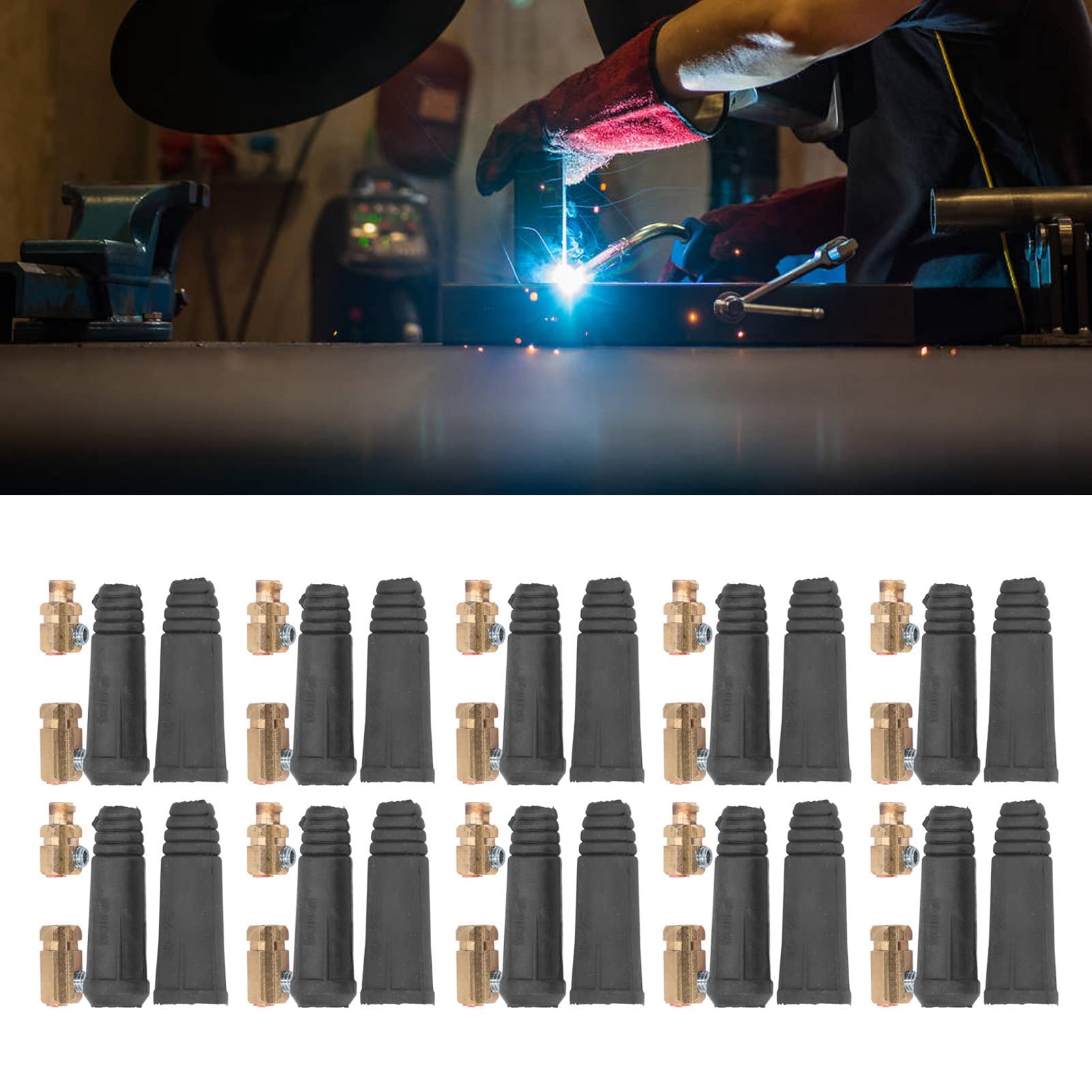 Welding Cable Connector Plug, 10Set Welder Machine Cables Connectors High Temperature Resistant Rubber+Brass for Hydrogen Arc Welding