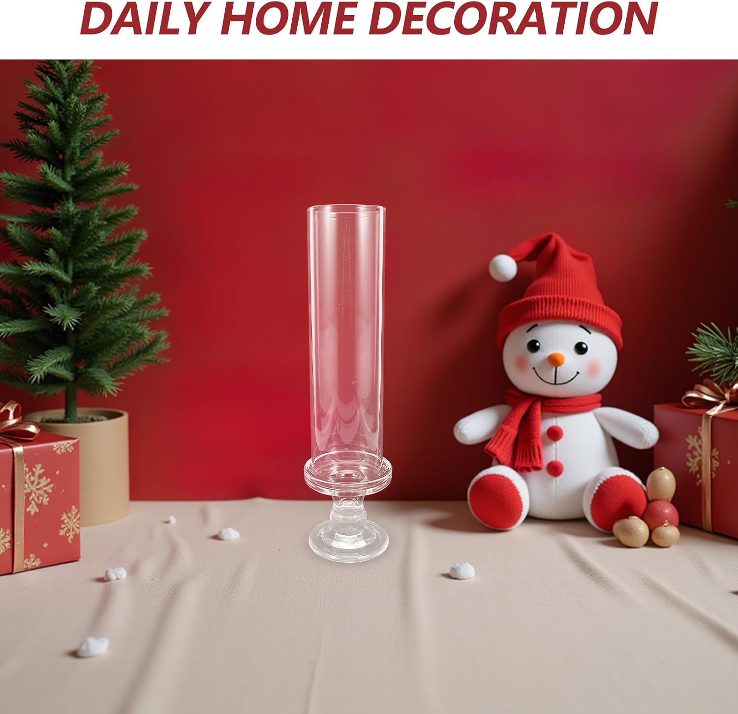 Pedestal Glass Candle Holder with Hurricane Glass Shade Elegant Roman Column Design and Christmas Centerpiece