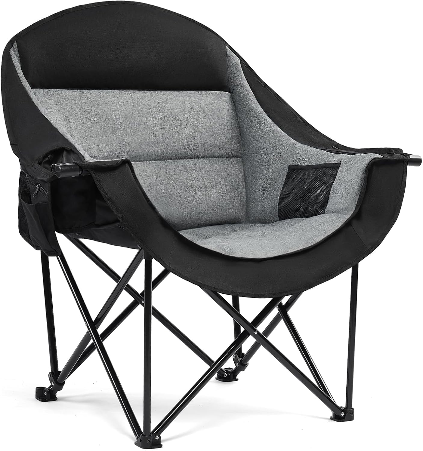 apollo walker Oversized Camping Chair - Heavy Duty 500lbs Camping Chairs for Adults with Cup Holder & Cooler Bag, Folding Lawn Chair for Outdoor, Beach, Concert, Stadium Regular Grey