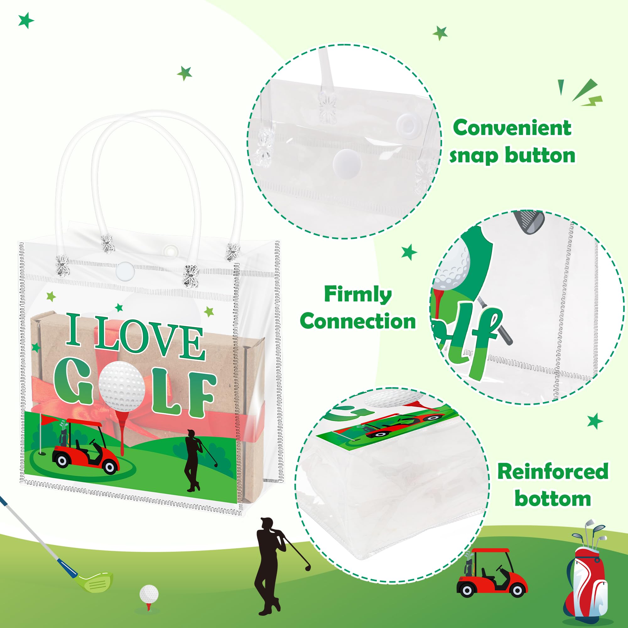 H1vojoxo Golf Party Gift Bags - 24PCS Golf Clear PVC Gift Bags with Handle Reusable Masters Themed Party Goodie Bag for Fathers Day Portable Sports Ball Candy Treat Bag for Birthday Party Decorations