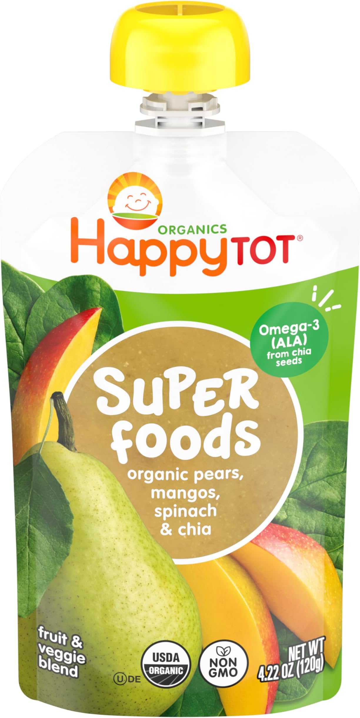 Organics Stage 4 Baby Food Pouches, Gluten Free, Vegan Snack, SuperFoods Fruit & Veggie Puree, Pears, Mango, Spinach & Chia, 4.22 Ounce (Pack of 1)