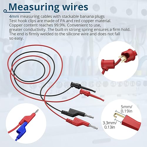 Miniatura 50 de 1 par de cable de prueba de enchufe de plátano a clip de cocodrilo, 39.4 in/3.28 pies, corriente nominal de 15 A, voltaje máximo de 1000 V, cable