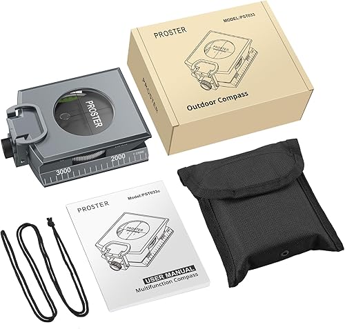 Miniatura 21 de Proster Brújula IP65 para senderismo de supervivencia, brújula de observación lensatic para navegación de camping, brújula con clínómetro y bolsa