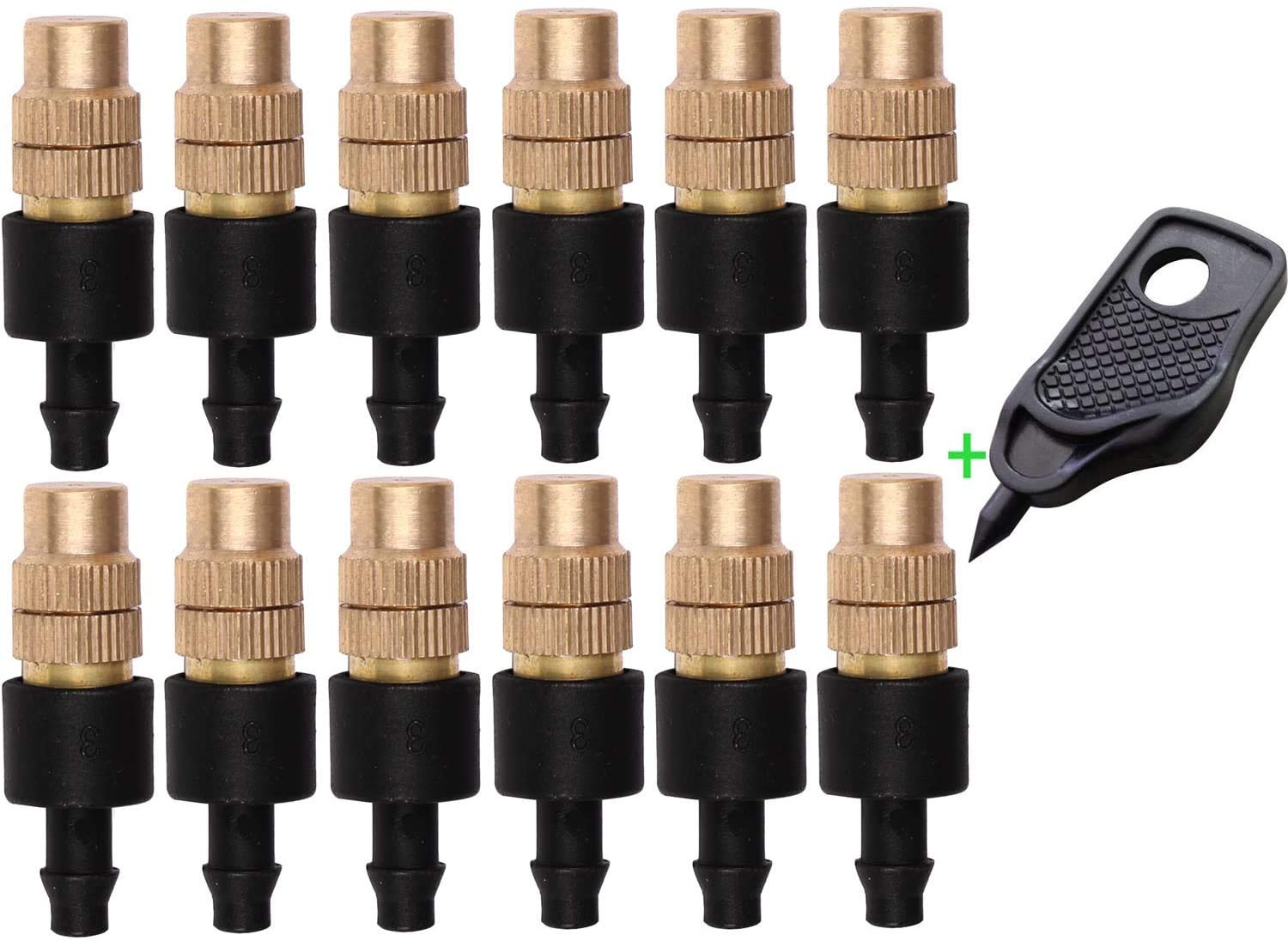 Watering 1/2'' Drip Irrigation Kits, Misting Cooling System for Home Garden Yard Lawn Landscape Patio Plants Flowers Water Supply (20pcs Metal Misting Nozzle)
