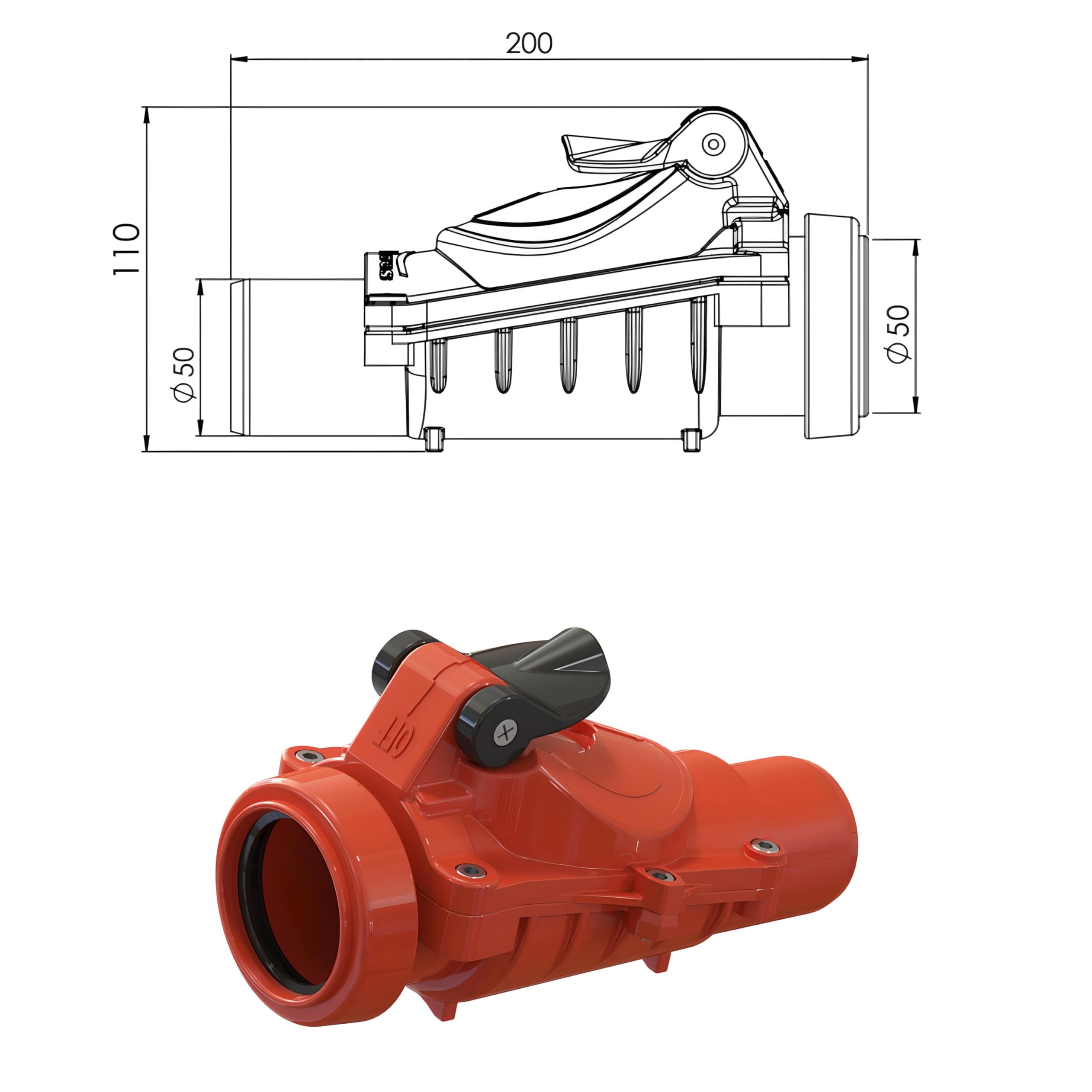 UZMAN Rückstauverschluß Ø DN50 Rückstauklappe, Rückstausperre, Rückstausicherung Abwasserrohr, Kanalrohr, Kanal, Rückflusssperre Rattenstop Rattenschutz, DN 50 mm Rohre HT, KG