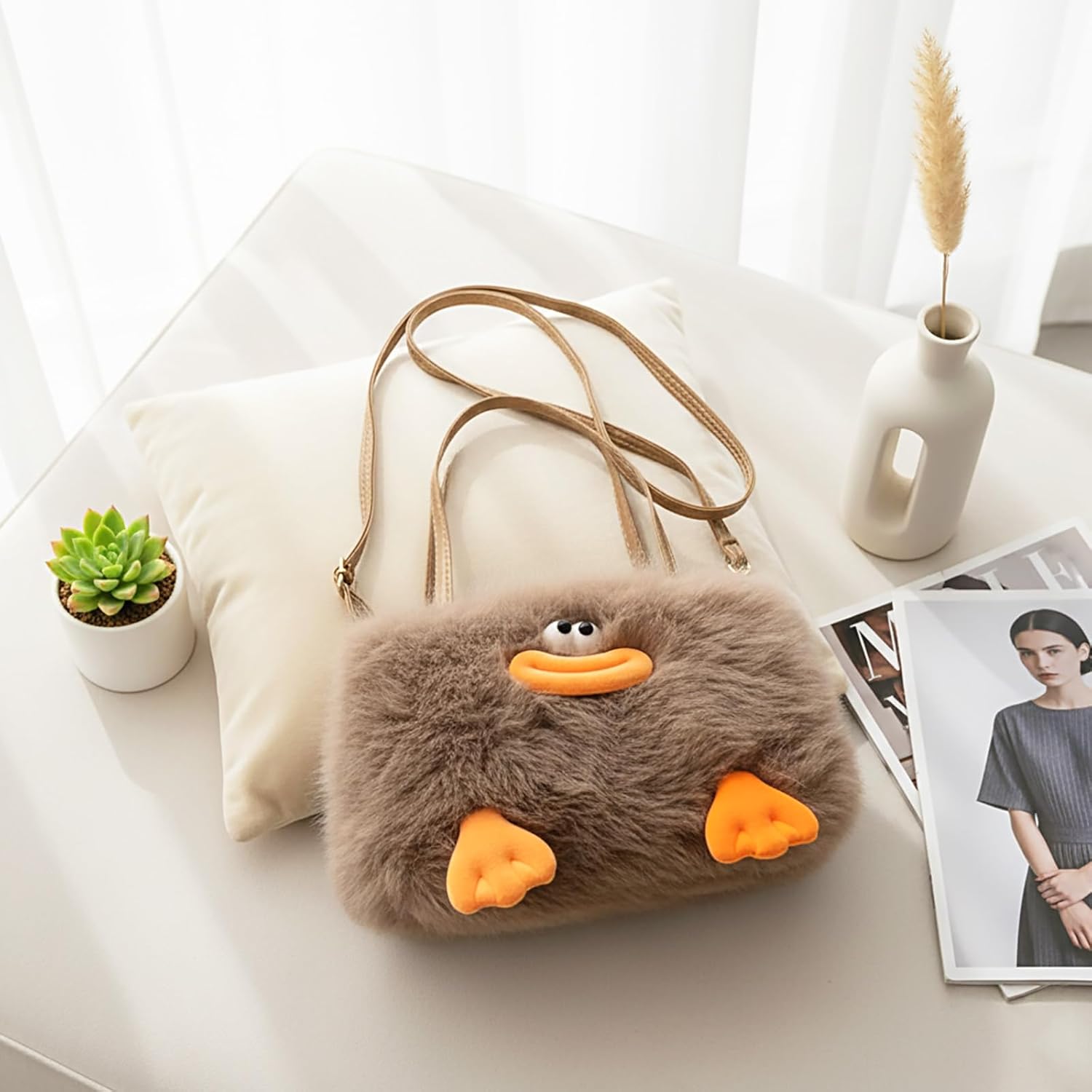Funny Animal Handbags for Women Ladies Teen Girls - Cute Kawaii Plush Shoulder Crossbody Top-Handle Tote Bags Purse