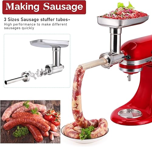 Miniatura 4 de Accesorios para molinillo de alimentos de acero inoxidable para mezcladores KitchenAid, apto para lavavajillas, incluye 3 tubos de relleno de