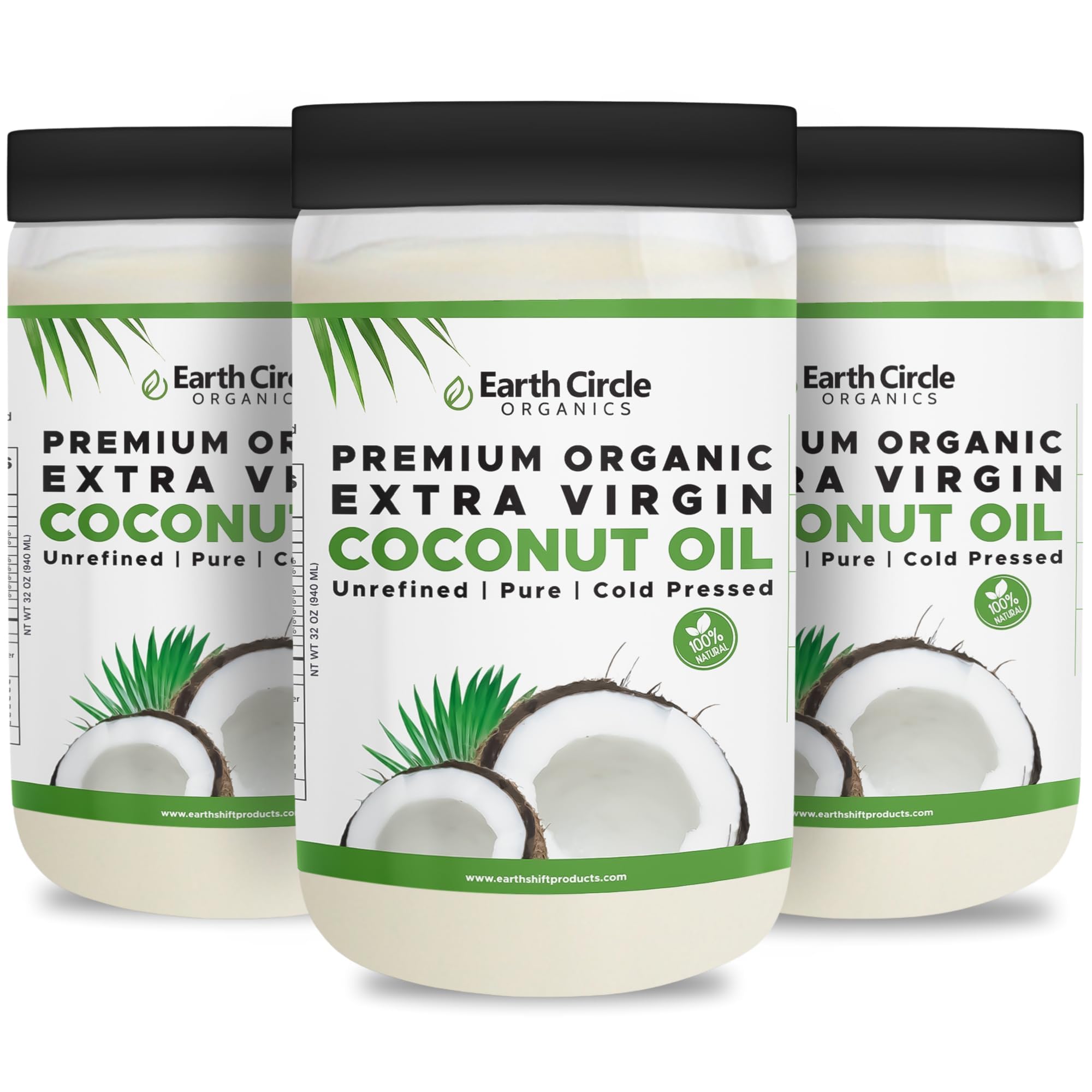 Earth Circle Organics Premium Ultra Pure Extra Virgin Coconut Oil, Cold Pressed, Baking, Smoothies, Skin & Hair Care, Gluten-Free, Keto & Paleo