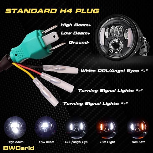 Miniatura 4 de BWCarid Faro LED de 7 pulgadas para motocicleta con carcasa de cubo DRL, luces direccionales de 7 pulgadas con soporte de montaje de abrazadera para
