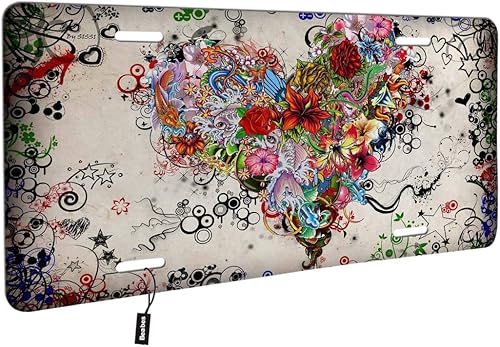 Miniatura 2 de Beabes Love Art - Cubierta de matrícula frontal, corazones de animales florales, estrellas, hojas verdes, remolinos, círculos, placas decorativas