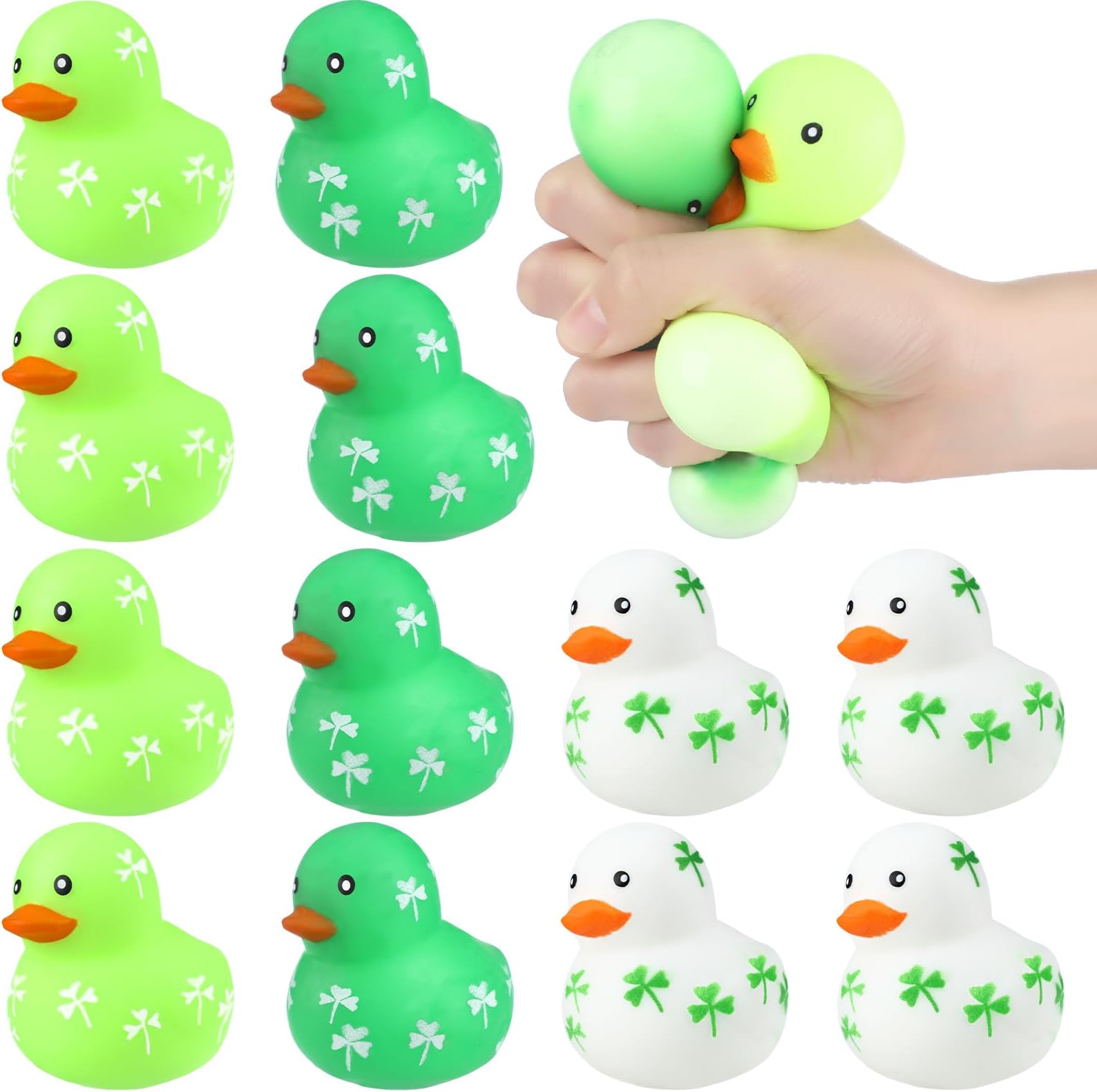 Meooeck 24 Pcs St Patricks Day Ducks Toy Shamrock Duck Stress Ball Shamrock Ducks for St Patricks Party Gifts St. Patrick's Day Party Favor and Decorations Ideal for Boys and Girls ADHD Autism