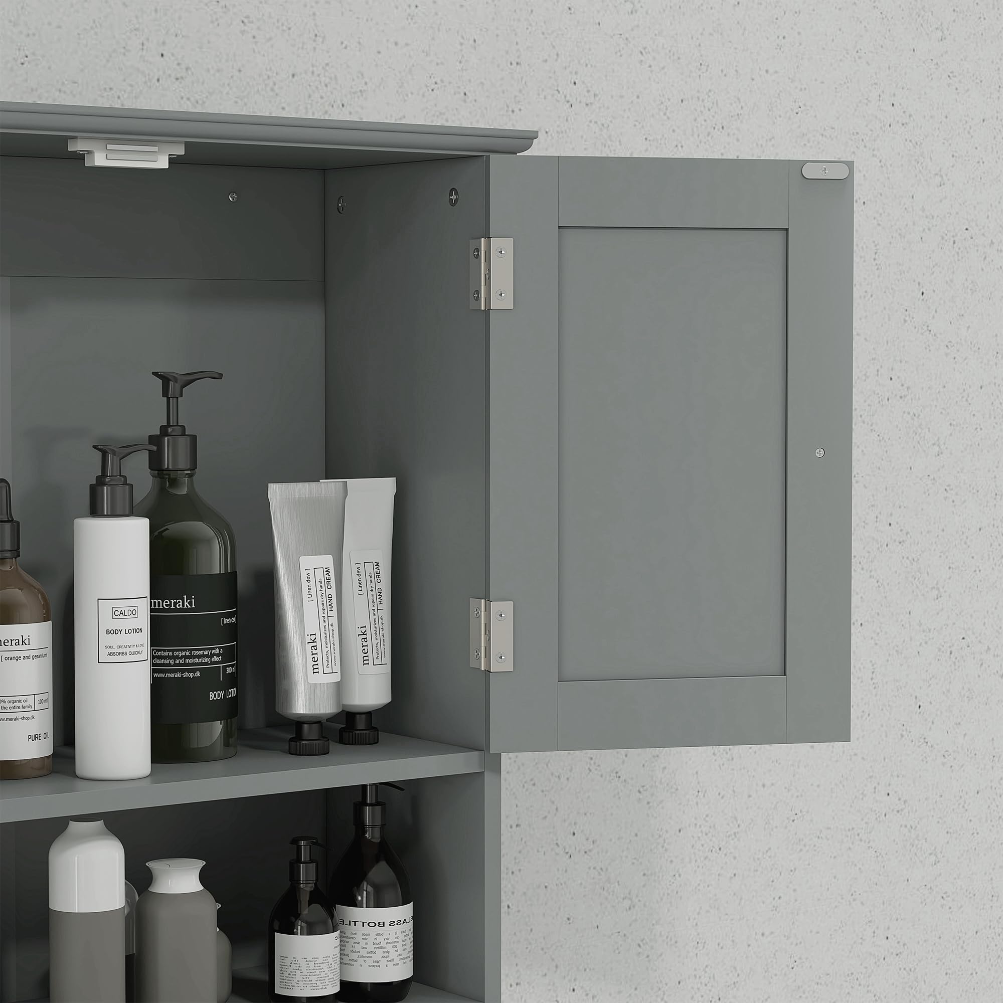 kleankin Armoire Murale de Salle de Bain, Armoire de Toilette, avec Portes Doubles, étagère Ouverte, 2 tiroirs pour Ranger, 50,8l x 17,8P x 66H cm, Gris