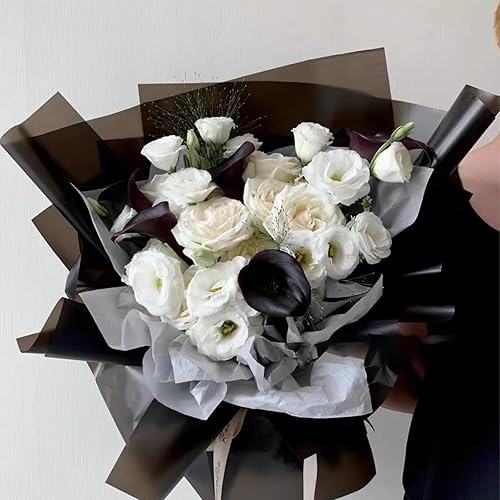 Miniatura 5 de Gloreyan 20 hojas de papel de regalo de flores negras, ramo de floristería para manualidades, ramo de flores frescas, envoltura impermeable, caja de