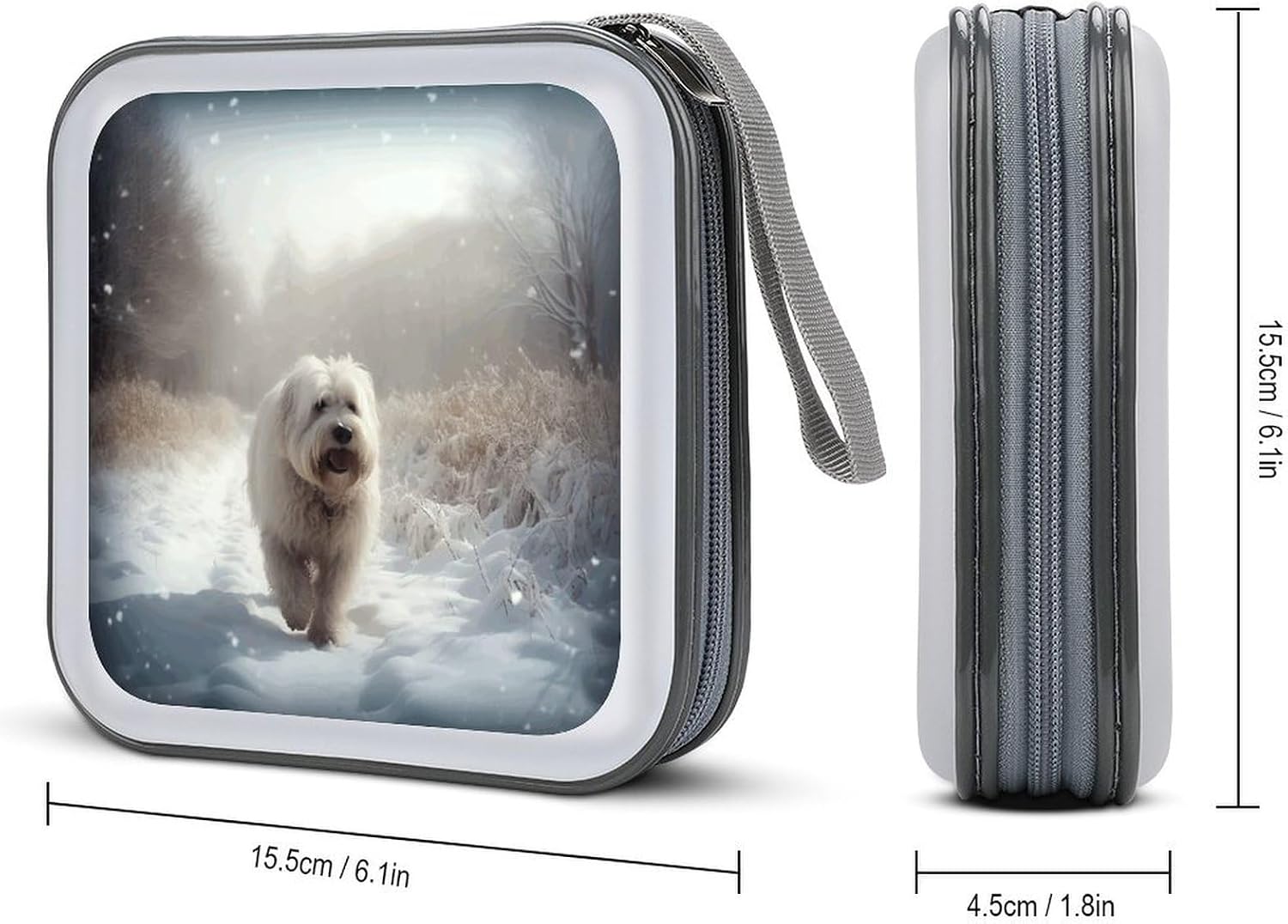 Puppy in Snow CD Case Binder for Travel Car DVD Storage Case DVD Storage Bag with Handles Cover CD Storage Binder for Blu-ray Movie Music Audio Disks 40 Disc Units