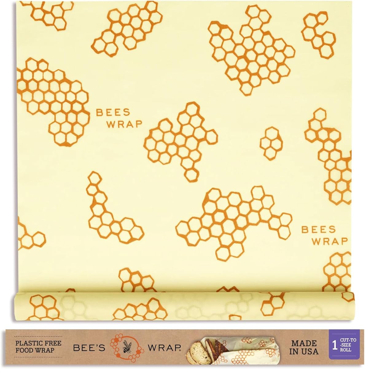 Bee&#39;s Wrap - XXL Roll 14&#34; x 52&#34;- Made in the USA with Certified Organic Cotton - Plastic and Silicone Free - Reusable Eco-Friendly Beeswax Food Wrap - Honeycomb Print