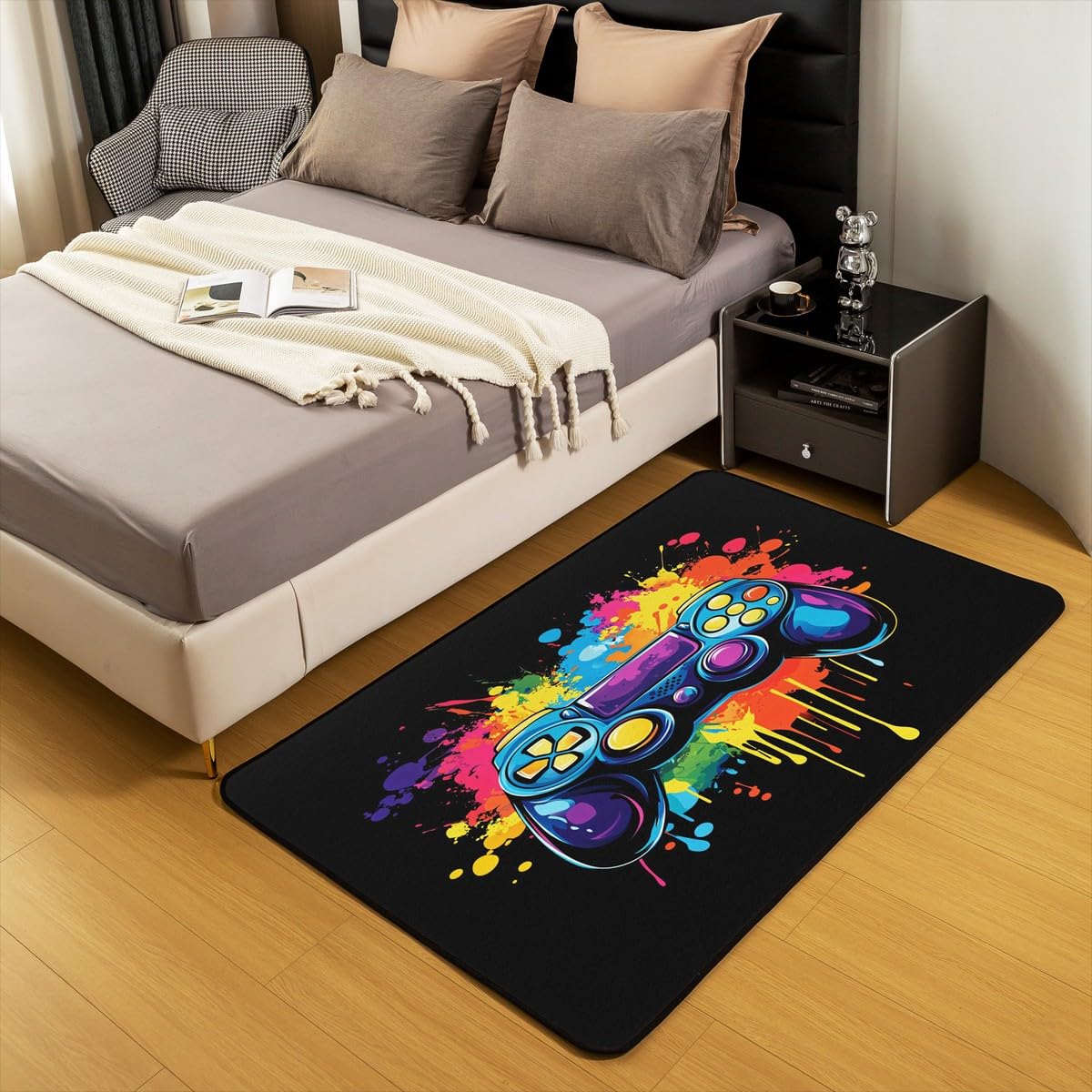 Loussiesd Dywan do salonu dla graczy, 100 x 150 cm, dywan akcentujący dla chłopców, dziewcząt, nastolatek, nowoczesny kontroler konsoli do gier, mata do wnętrz, joystick, kolor