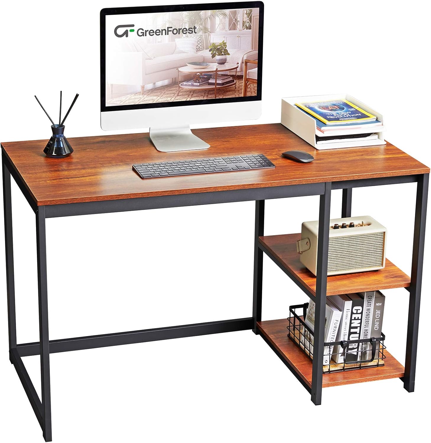 GreenForest Computer Desk 47 inch with Storage Space Home Office Work Desk with 2