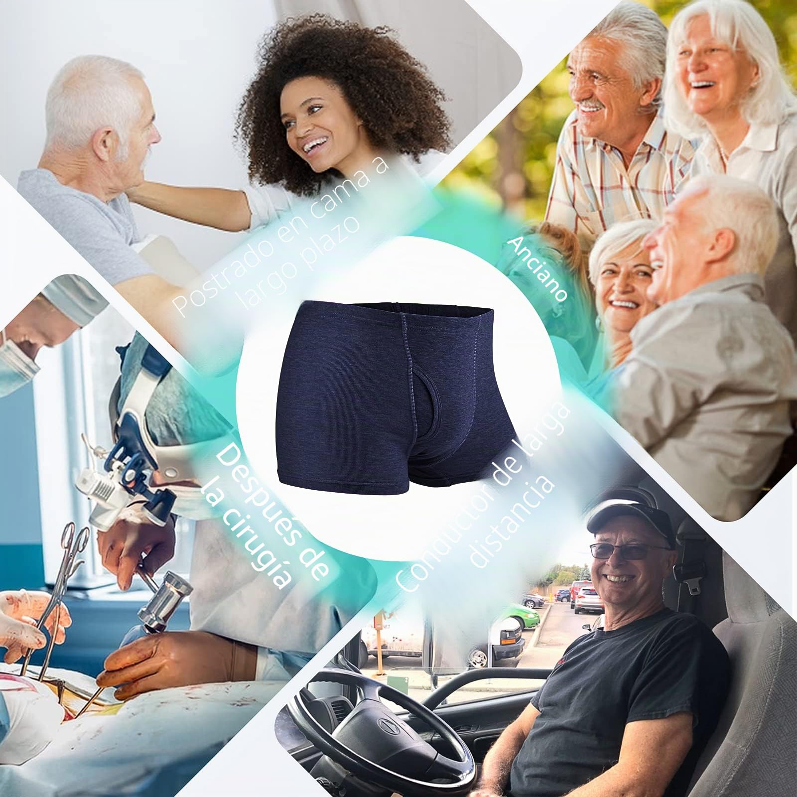 3 Pares de Calzoncillos para Incontinencia Hombre 250 ml Boxer de Algodón Lavable y Reutilizable con Almohadilla Absorbente Ropa Interior Absorbente Azul Talla M