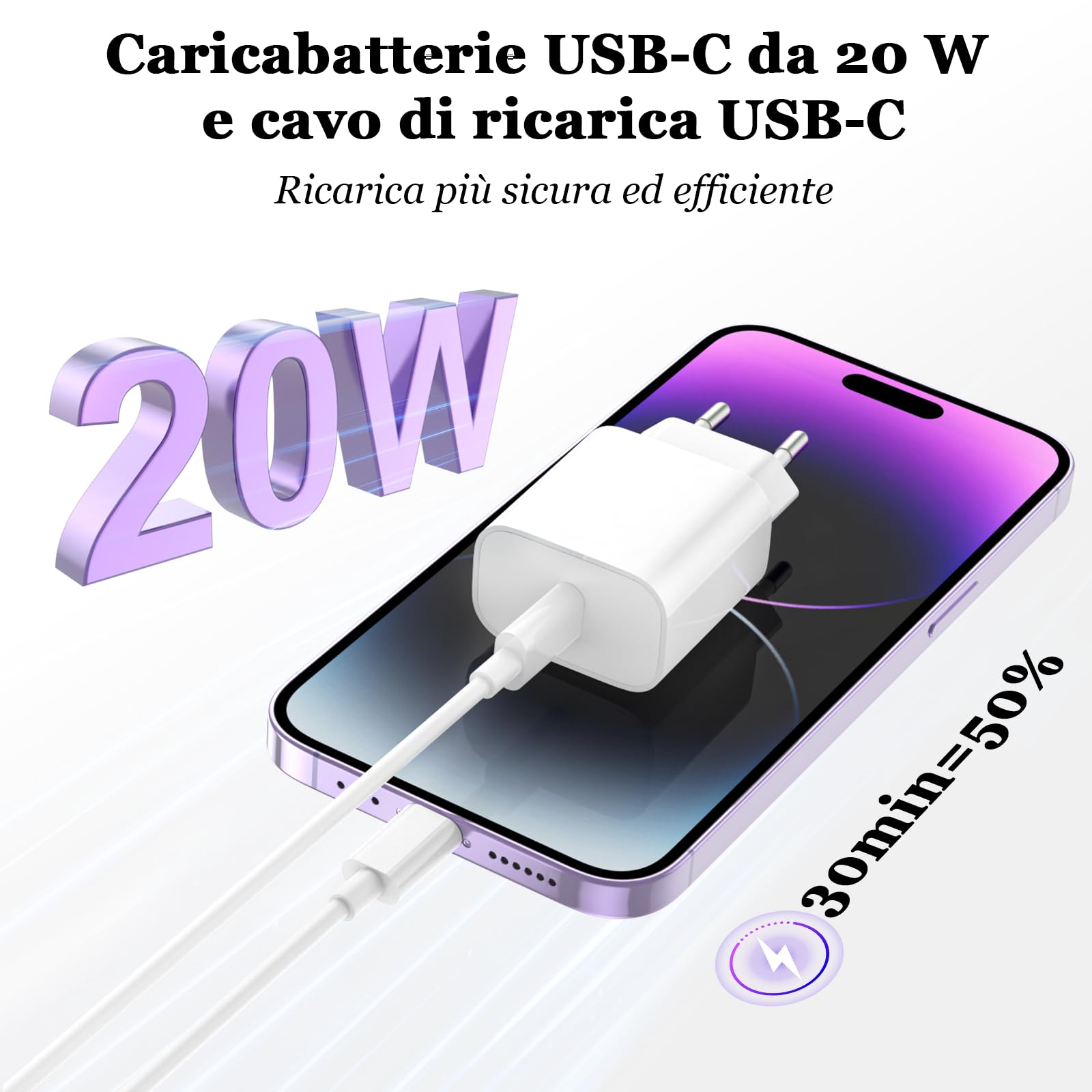 Caricatore per IPhone,2 Pack Caricabatterie USB C Rapido Alimentatore Presa With 2Pack 2M USB C- Lightning Spina Per IPhone 14/13/12/11/Pro/Pro Max/XS/XR/X/SE/iPad/Adattatore Caricabatteria Veloce