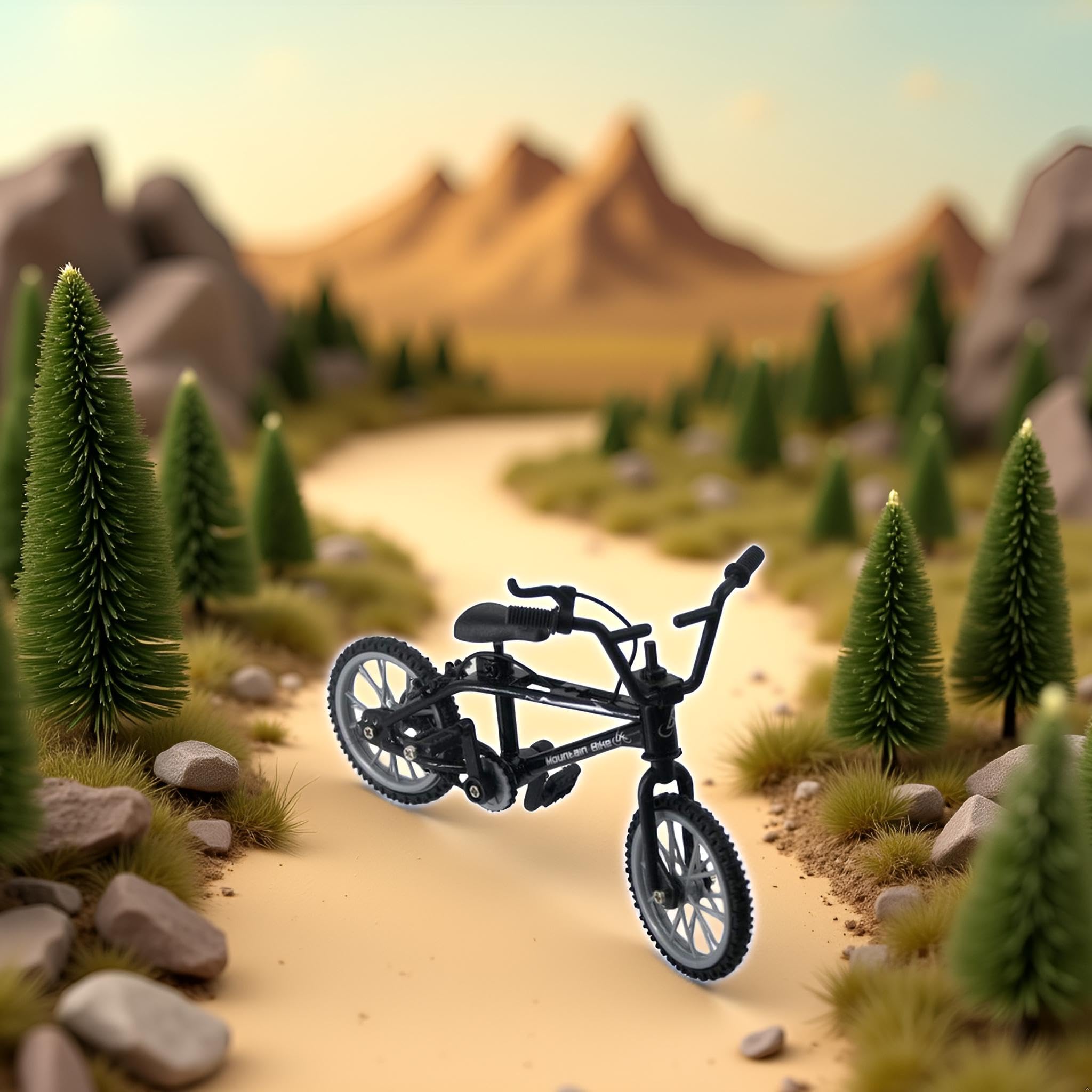 Ymhapp Black 1/18 Diecast Bike Action Figure Toy,Mini Finger Mountain Bike Bicycle Art Crafts Desktop Decor Finger Bikes - Image 2