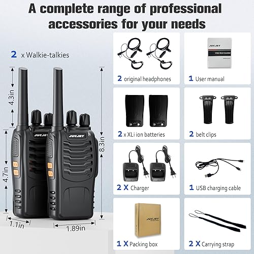 Miniatura 6 de JUCJET Walkie Talkies Radio bidireccional portátil con auriculares originales (paquete de 2)