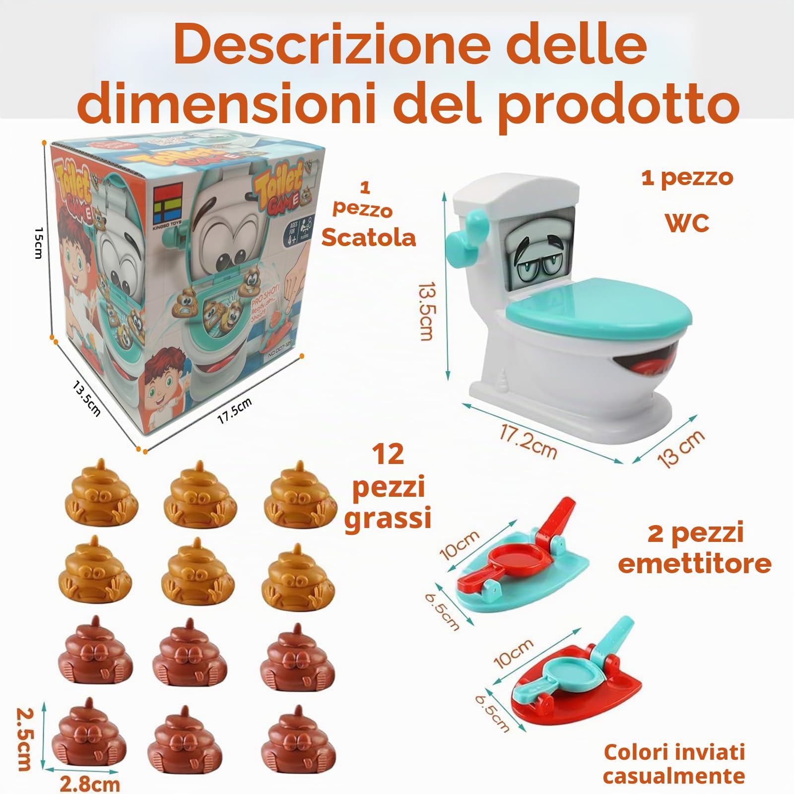COSORO Spara alla Cacca Toilette Giocattolo,creatività Poop Shoot Game con 12 Cacca 2 Lanciatori 1 Sticker,Gioco di Cacca Famiglia,Gioco da Tavolo per Feste Familiari e attività di Gruppo per Bambini
