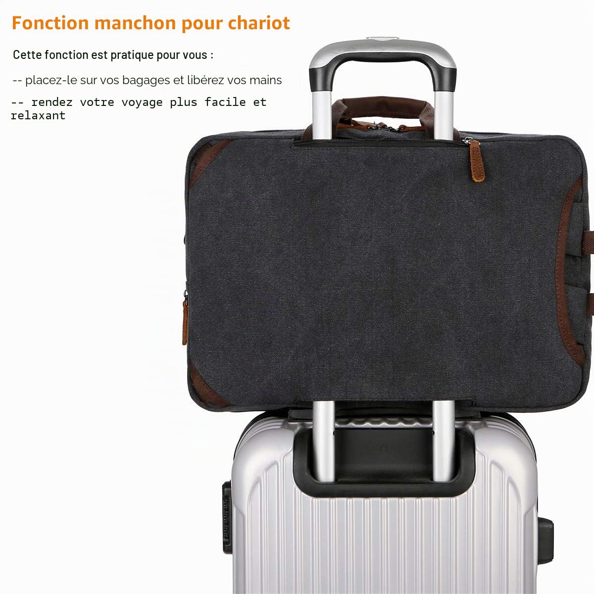 Baosha Sac à main 3 en 1 en toile et cuir convertible pour ordinateur portable - Sac à dos multifonction pour ordinateur portable de 15,6 à 17,3" - Pour homme/femme - BC-11, Noir