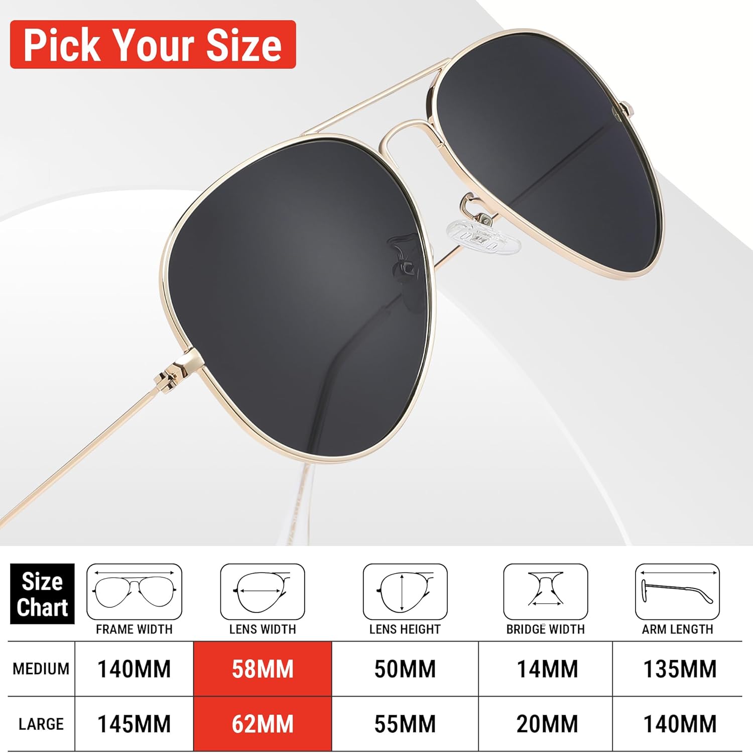 Pro Acme Aviator Sunglasses for Men Women Classic Polarized UV400 Protection - Image 3