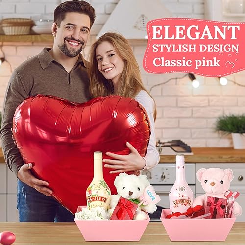 Miniatura 7 de Paquete de 12 canastas vacías de 6.5 x 9.8 pulgadas, pequeña cesta rectangular rosa con asas, cesta de regalo a granel, bandeja de mercado, para San