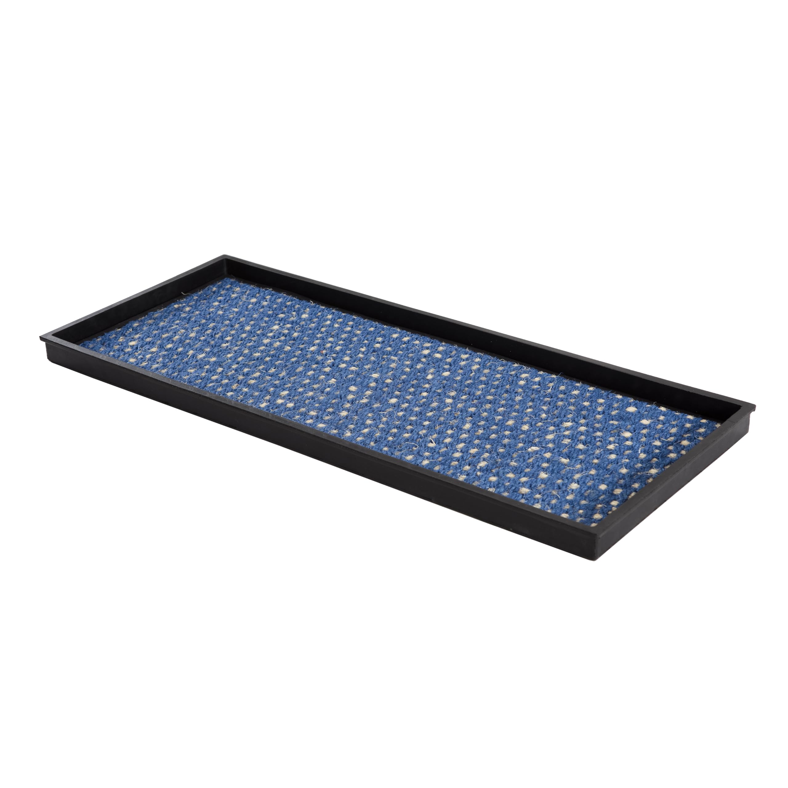 Anji Mountain Heavy Duty Waterproof Rubber Shoe Storage Mat Organizer/Boot Storage Tray Multi Use for Entryway with Coir, Blue and Ivory Insert, Fits 3 Pair (34.5" Wide)