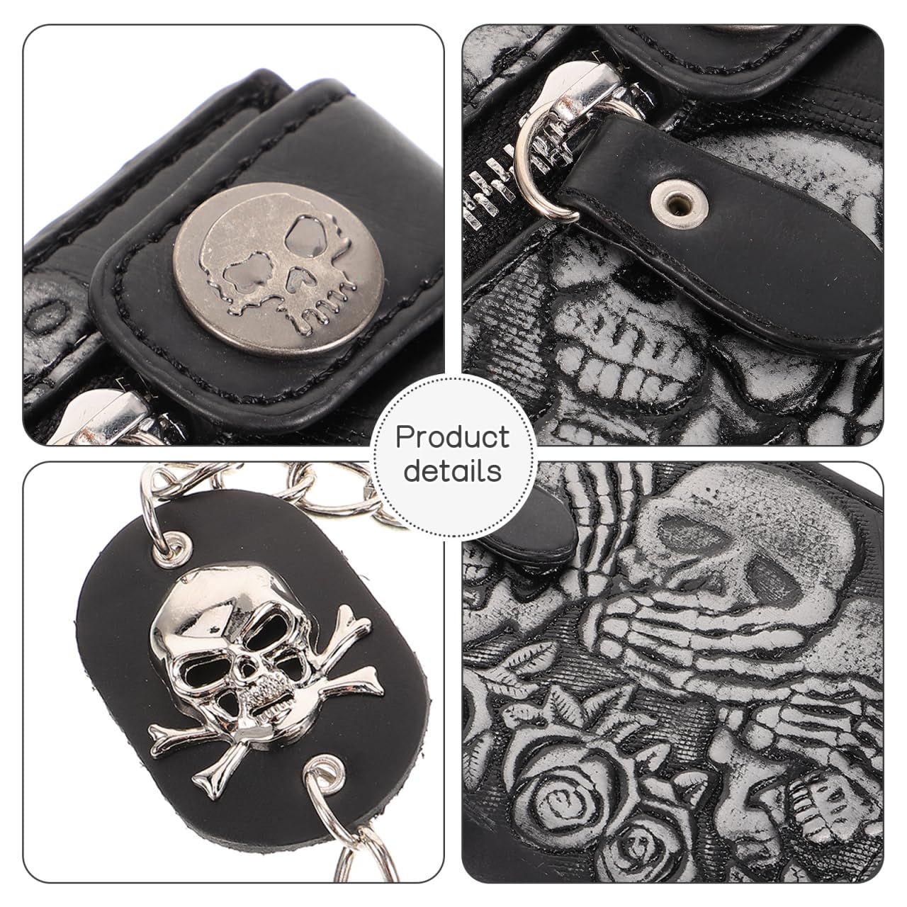Gatuida Cartera de Cuero Punk con Cadena Antirrobo Diseño y Tarjetero Unisex Vertical Resistente y para Diario