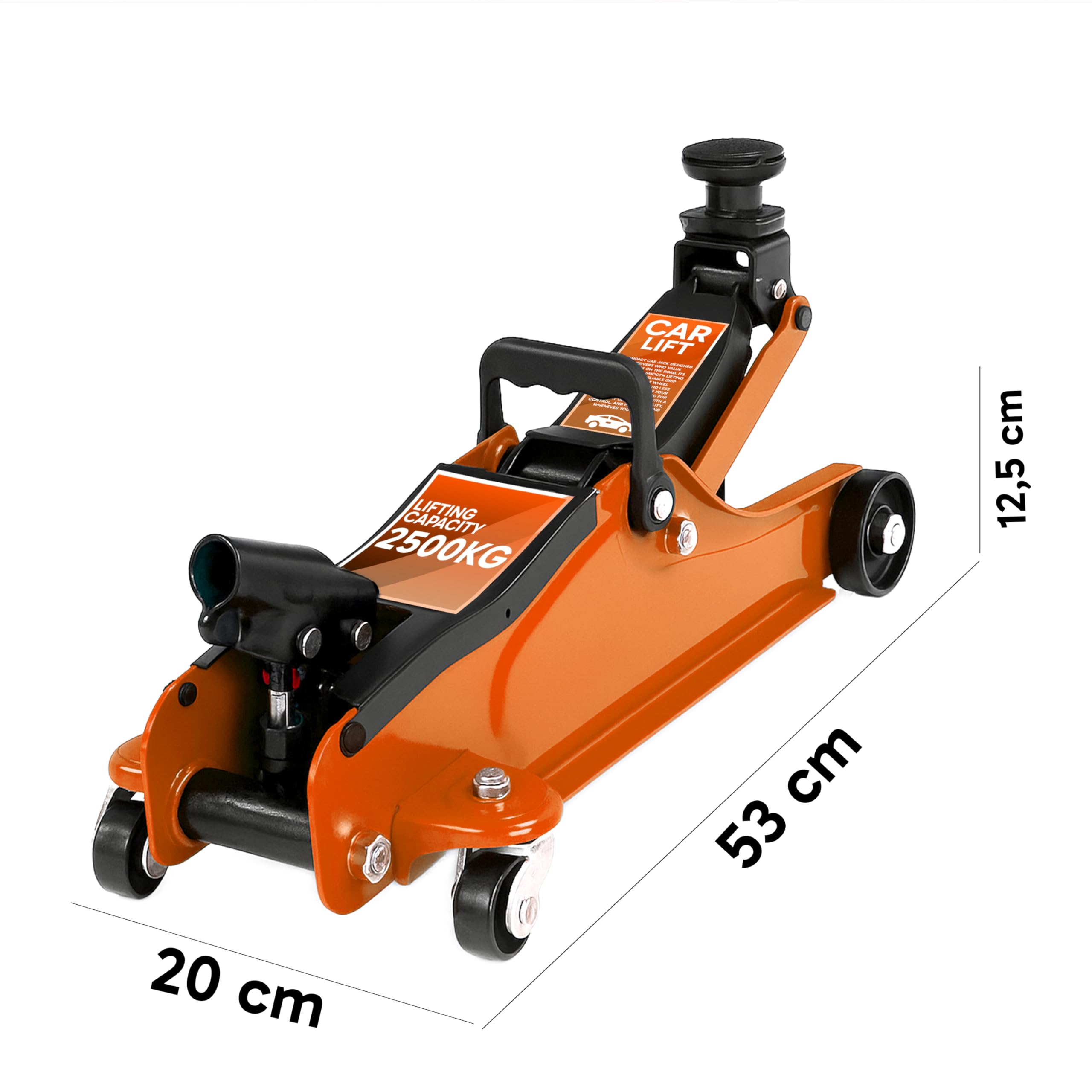 Retoo Hydrauliczny podnośnik samochodowy 2,5T – podnośnik samochodowy o wysokości podnoszenia 85 – 365 mm i drążkiem dźwigniowym 50 cm, płaski profil, idealny do samochodów osobowych, SUV-ów