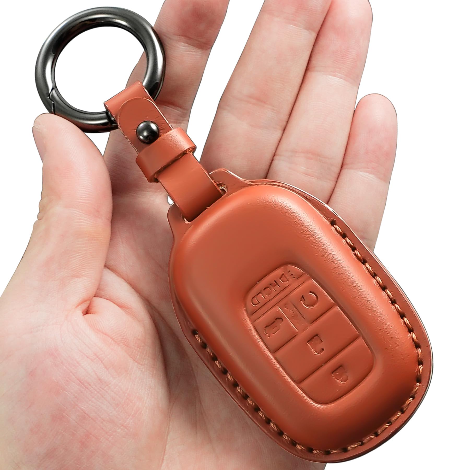 Kirsnda Leather Key fob Cover with Keychain Compatible with Honda,Leather Key case 5 Buttons,Protective Cover/Skin,Compatible with 2022 2023 Accord Civic HR-V CR-V Remote Key,Brown