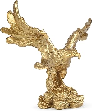 H&W Golden Eagle Statue, Flying Wild Bird Eagle Decorative Bronze Patina Resin FigurineS