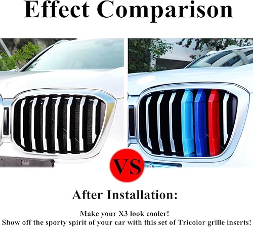 Miniatura 3 de Tiras de inserción de parrilla tricolor Compatible con BMW X3 2022 2023 2024 2025 Accesorios para con parrilla de riñón estándar